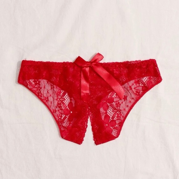 Lace Bow Front Crotchless Panty - Picture 2 of 5